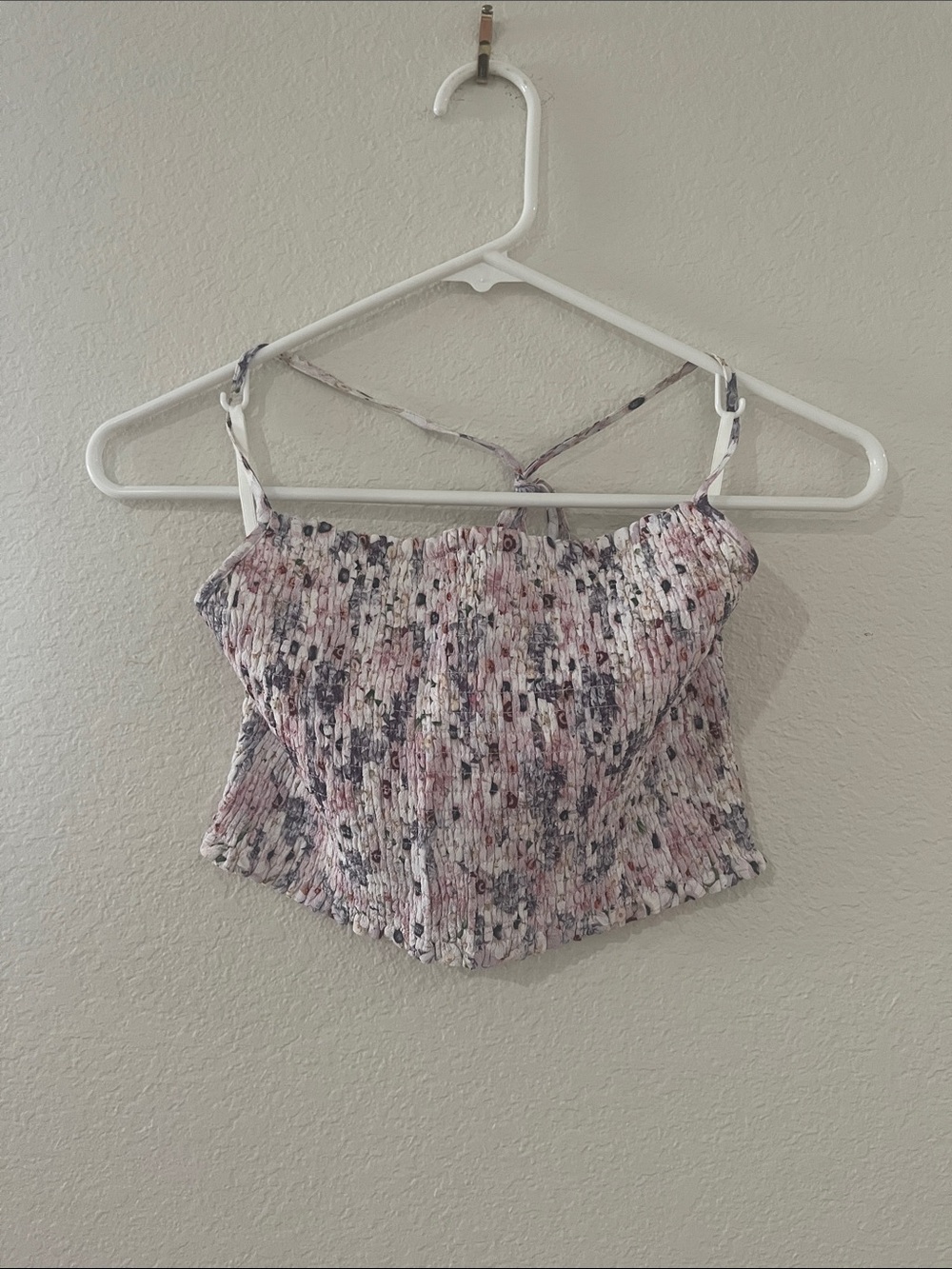 Sunday Best Floral Smocked Crop Top in Pink and Black Speckle